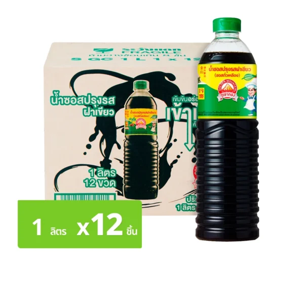 ภูเขาทอง ซอสปรุงรสฝาเขียว (ซอสถั่วเหลือง) 1 ล. แพ็ค 12